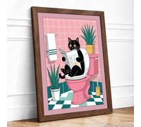 Cat on Throne Framed Wall Art Print A4 Walnut