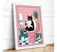 Cat on Throne Framed Wall Art Print A4 White