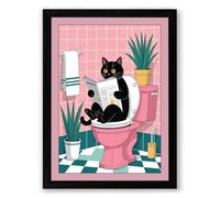 Cat on Throne Modern Framed Wall Art Print A1 (84.1×59.4cm) Black, Wall Decor for Living Room, Bedroom, Office & Home, Ready to Hang, Art Gift