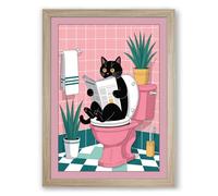Cat on Throne Modern Framed Wall Art Print A4 (29.7×21cm) Oak, Wall Decor for Living Room, Bedroom, Office & Home, Ready to Hang, Art Gift