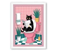 Cat on Throne Modern Framed Wall Art Print A4 (29.7×21cm) White, Wall Decor for Living Room, Bedroom, Office & Home, Ready to Hang, Art Gift