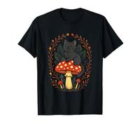 Cat on Toadstool - Cottagecore Aesthetic Nature T-Shirt