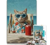 Cat on Vacation 1000 Piece Jigsaw Puzzles for Adults Gifts,Challenging To Complete But Fun And Humorous Unique Home Decor And Gifts (38x26cm)