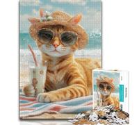 Cat on Vacation Jigsaws Puzzles 1000 Pieces for Teenagers Gifts,for Educational Game Challenge Toy Unique Home Decor And Gifts 38x26cm