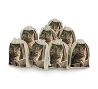 Cat on Wooden Fence Bunches Pocket Cotton And Hemp with Drawstring 8 Pieces Reusable Gift Bags Jewelry Pouch for Wedding DIY Craft Party (4.9 X 6.7 Inch)