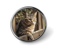 Cat on Wooden Fence Round Badge Cute Brooch Hats Jackets Decor Personalized Lapel Pin Clothing Jewelry Accessories for Wedding Party Gift