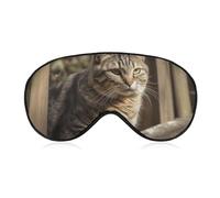 Cat on Wooden Fence Sleep Mask for Women Men Side Sleeper Eye Cover with Adjustable Strap Soft Breathable Blackout Mask Slip-Free Deep Sleeping Travel Essentials