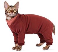 Cat Onesie Post Surgery Legs | Open-Belly Cat Body Suit for Overgrooming & Skin Allergies | Easy Toilet Access | Soft Fleece Anti-Licking Suit for Shaved Cats (Rust Red S)