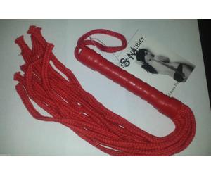 'CAT O''NINE TAILS Vinyl & Rope Red Flogger Whip Kinky BONDAGE 19" Flogger'