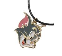 CAT OR MOUSE CARTOON CHARACTER ENAMEL PENDANT ON BLACK CORD NECKLACE (Tom)