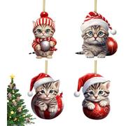 Cat Ornament,2D Acrylic Christmas Animal Ornaments | Cute Crafts for Living Room Window Garden Gate Car Rearview Entrance Kids Room Door Handle Wall
