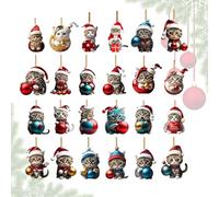 Cat Ornament Christmas Advent, Two-Dimensional Acrylic Cute Cat Decorations, Twenty-Four Day Countdown Calendar, Kitten Charm Pendant for Window Car Rearview Mirror Wall Door Decor