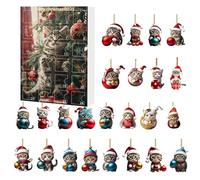 Cat Ornament Christmas Advent, Two-Dimensional Acrylic Cute Cat Decorations, Twenty-Four Day Countdown Calendar, Kitten Charm Pendant for Window Car Rearview Mirror Wall Door Decor