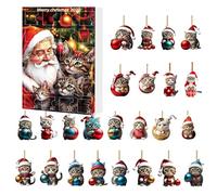 Cat Ornament Christmas Advent, Two-Dimensional Acrylic Cute Cat Decorations, Twenty-Four Day Countdown Calendar, Kitten Charm Pendant for Window Car Rearview Mirror Wall Door Decor
