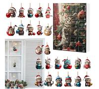 Cat Ornaments - 2D Acrylic Cat Pendant For Rear View Mirror Decoration,24-Day Countdown Charm Ornament For Window Car Rearview Mirror Christmas Tree Decoration