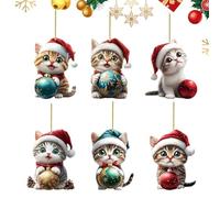 Cat Ornaments - 6-Piece 2D Home Decor Cute, Indoor Cat Christmas Decorations, Festive Wall Hanging Ornaments for Window Door Living Room Bedroom Office | Holiday Party Supplies for Garden Yard Patio O