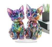 Cat Ornaments | Colorful Kitten Desktop Standing Decoration | Ornaments for The Home | Flat 2D Acrylic Decorative Sign Cat Figurine | Animal Standing Ornaments Desktop Decoration