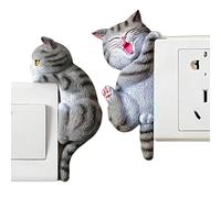 Cat Outlet Stickers - 2D Removable Light Decals, Cute Wall Decal, Decoration Playful Interior Design | Suitable Room Creative Decor for Rooms Home Office Kids Bedroom Kitchen Nursery Bathroom