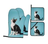 Cat Oven Mitts And Potholders Sets Of 4,Waterproof,Heat-Resistance Up To 500°f,Microwave Baking Oven Gloves,Chef Kitchen Cooking Baking Bbq Gloves,Cooking Mittens