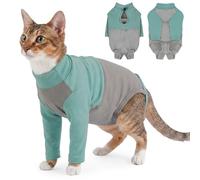 Cat Overgrooming Suit, Soft Protective Suit Post Surgery Good for Front Leg Injuries/Protect Sore Front Leg/Allergies Cat Cone Collar Alternative, Stop Pet From Licking Incision Area(Green, M)