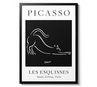 Cat - Pablo Picasso, Black & White Line Art, Fine Art Print, Famous Painting Home Decor, Modern Art Gift Idea, Archival Matte, A1 (Framed) - 84.1x59.4cm