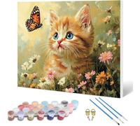 Cat Paint by Numbers Flower Painting by Numbers for Adults Beginner DIY Digital Painting Hobbies for Adults Women with 3 Brush and Acrylic Paints Kit for Home Decor, Gifts 20x16 Inch -hjw250103W