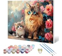 Cat Paint by Numbers Flower Painting by Numbers for Adults Beginner DIY Digital Painting Hobbies for Adults Women with 3 Brush and Acrylic Paints Kit for Home Decor, Gifts 28x20inch -hjw2501044