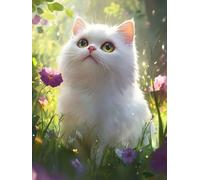 Cat Paint by Numbers for Adults, Paint by Numbers Flowers Pattern DIY Acrylic Oil Painting Kits, with 3 Brushes, Simple Painting Kits for Beginner Kids for Home Wall Decor Gifts 50X70cm, Model 1465