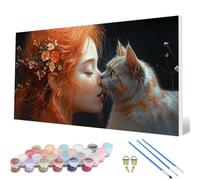 Cat Paint by Numbers for Adults, Paint by Numbers Woman Pattern Design Painting Kits, Acrylic Painting Kit with 3 Brushes Adult Crafts for Room Decor, Wall Art, Gifts for Women 90x180cm -hcw250786