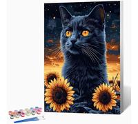 Cat Paint by Numbers for Adults, Sunflower Adult Paint by Numbers Canvas Kits, Hobbies for Adults Women, DIY Color Oil Painting Acrylic Painting for Beginners, Gifts for Women, Decor 16x24in -WX251057