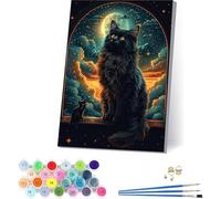 Cat Paint by Numbers for Adults with Frame, Starry Sky Paint by Numbers on Canvas, Easy DIY Oil Painting Kit with Brushes for Beginner, Adult Crafts, Home Wall Decor, Gifts for Women 40x52in F-6749