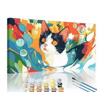 Cat Paint by Numbers Swim Paint by Numbers Kit for Adults with Framed DIY Canvas and 3 Brushes Acrylic Pigment Set, Home Decor Painting Wall Art Crafts, Man/Women Hobby Gifts 23.6x47.2in XY#1017