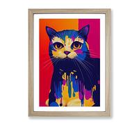 Cat Paint Drip Abstract No.2 Framed Print for Living Room Bedroom Home Office Décor, Wall Art Picture Ready to Hang, Oak A3 Frame (34 x 46 cm)