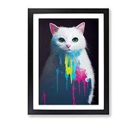 Cat Paint Drips No.1 Framed Print | A3 Black Framed Wall Art | Ready to Hang | Modern Animal Picture | Living Room Bedroom Lounge Office