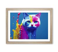 Cat Painted Vol.2 Framed Print | A2 Oak Framed Wall Art | Ready to Hang | Modern Animal Picture | Living Room Bedroom Lounge Office
