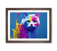 Cat Painted Vol.2 Framed Print | A2 Walnut Framed Wall Art | Ready to Hang | Modern Animal Picture | Living Room Bedroom Lounge Office