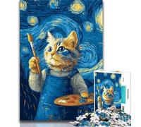 Cat Painter 1000 Pieces Jigsaw Puzzle for Adults& Teens,Toys Educational Games Stress Relieving Wishlist with Santa Claus (38x26cm)