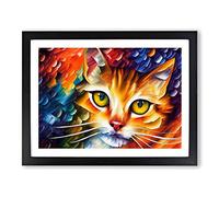 Cat Painting Vol.5 Abstract H1022 Framed Print for Living Room Bedroom Home Office Décor, Wall Art Picture Ready to Hang, Black A4 Frame (34 x 25 cm)