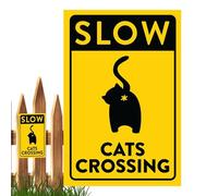 Cat Passage Sign, Slow Down Sign - Garden Decor Cat Crossing Sign | Metal Cat Crossing Warning Sign, Wall Decor, Decorative Sign