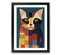Cat Patchwork Framed Print | A2 Black Framed Wall Art | Ready to Hang | Modern Animal Picture | Living Room Bedroom Lounge Office