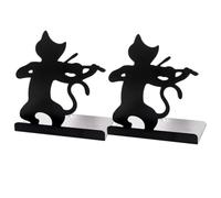 Cat Pattern Iron Bookends Stable Book Supports Black 2pcs for Books