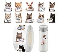 Cat Pattern Sticker Roll - 500 Pieces Waterproof Thank You Self-Adhesive Labels Skateboard Stickers for Luggage Mobile Phone Envelope Classroom Party Small Business Packaging Laptop
