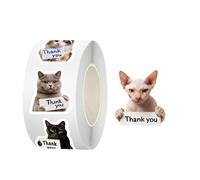 Cat Pattern Stickers Roll, Thank You Waterproof Stickers - Crafts Decal - for Teens Adults Laptop Water Bottle Phone Envelope Classroom Party Favors Small Business Packaging