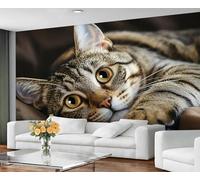 Cat Pattern Wallpaper for Living Room - Peel and Stick Wallpaper, Tabby Cat Lover Bedroom Wall Paper, Large Wall Mural & Asian Animals Home Decor, Self Adhesive