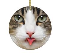 cat Patterned round hanging ornament, ceramic pendant, suitable for hanging on Christmas trees and fireplaces.