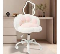 Cat Paw Back Vanity Chair Teddy Furry Cute Desk Chair With Wheels