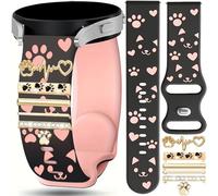 Cat Paw Engraved Compatible with Garmin Vivoactive 6/5/3/Venu/Venu Sq/Venu 2 Plus/Forerunner 55/245/165/645 Smart Watch Band, Silicone Flexible Soft Replacement Strap with Decorative Accessories for