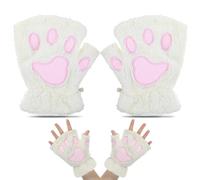 Cat Paw Fingerless Gloves, Furry Paws Gloves Faux Fur Plush Furry Cat Claw Glove Cute Cosplay Costume Accessories for Women (White)