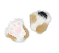 Cat Paw Gloves Therian Paws Therian Gear Furry Paws Cosplay Fluffy Mittens, White02, Medium