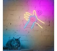 Cat Paw Neon Sign, Dimmable LED Neon Light for Wall Decor, Cute Pet Paw Print Neon Lamp for Dog Cat Birthday Party, Home Bedroom Living Room Pet Shop Decor USB Powered